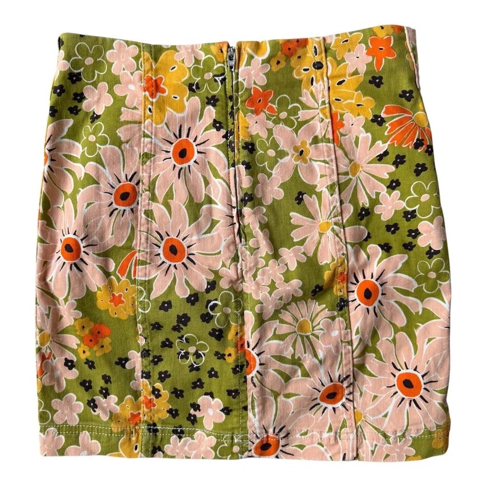 Free People Rare 70s Revival Floral Mini Skirt Pleated Mod Daisy Print 4 Cottage
